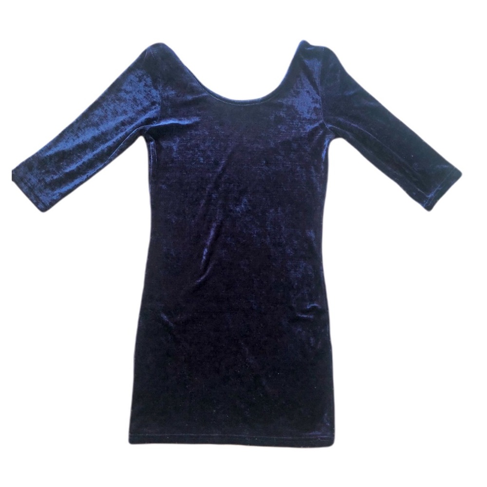 Monki Blue Velvet Three Quarter Sleeve Mini Dress
